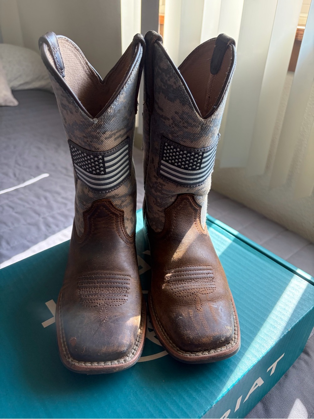 Ariat Kids Brown Leather Boots with Camouflage Shaft - Picture 2 of 4